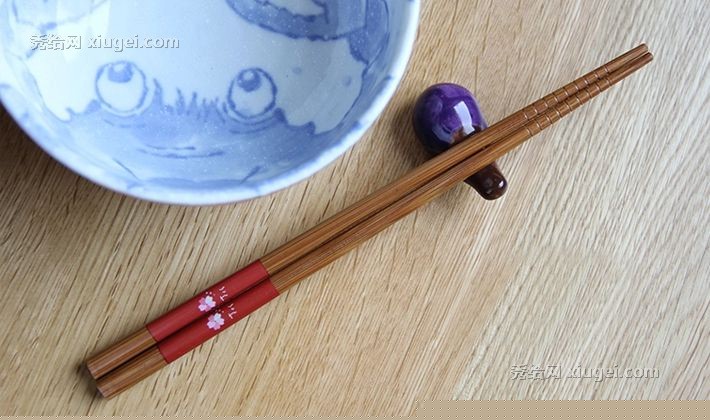 陶趣居日式环保竹筷，可爱印花兔子多色便携式筷子，货号: 33