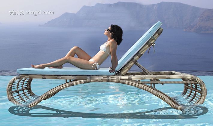 馨宁居创意异形室外单椅，T-TKY005泳池藤编躺椅，花园小憩休闲椅