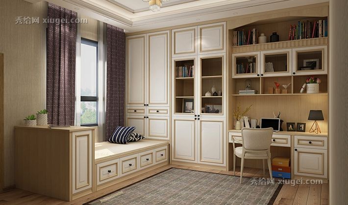 意风家具欧式书桌书柜，炕台衣橱整体定做，一房四用地台收纳定制
