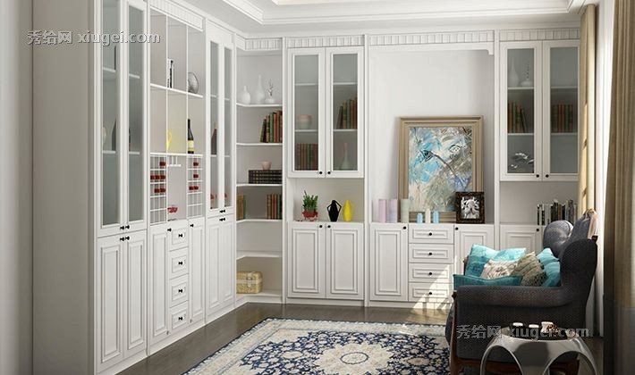 意风家具简欧L型书桌柜组合，转角储物展示柜，实木环保工作室定做