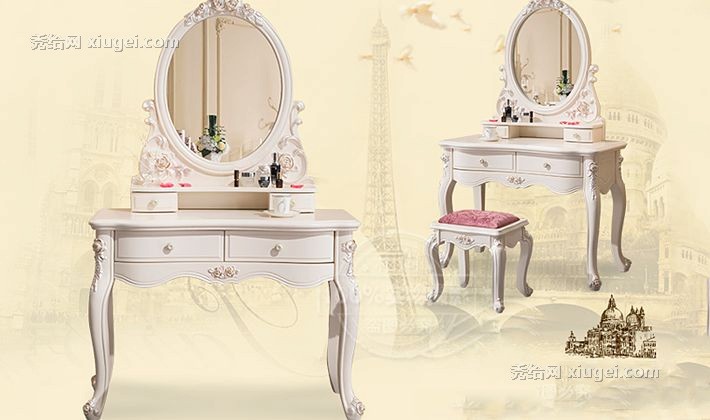 和购欧式奢华支架结构梳妆台，实木雕花组装梳妆台，型号FZT