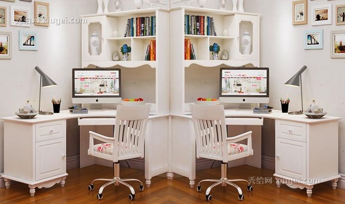 玛丽格勒韩式转角书桌书架组合，橡木大容量储物电脑桌
