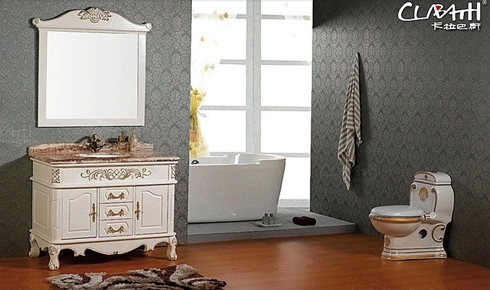 卡拉巴斯贵族范儿复古组合浴室柜,梦幻纯实木质感,型号: KB-MD1139