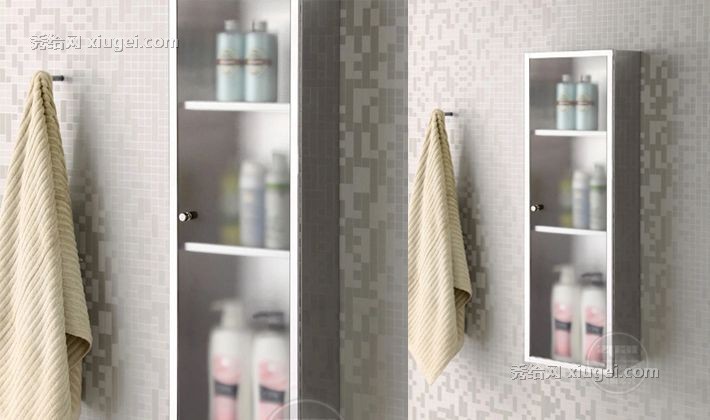 姿派品牌现代的不锈钢浴室柜，悬挂式的玻璃柜门置物柜，型号M2580