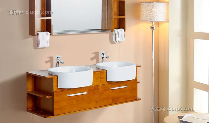 帝洁雅悬挂式实木台上盆，定制现代简约台盆，5056洗手间双台盆