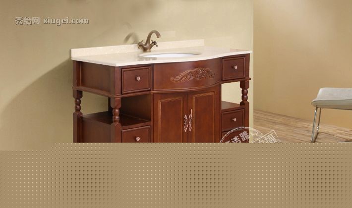 落地组合式浴室柜定制，帝洁雅进口橡胶木雕花镜柜组合，D8021洗浴柜