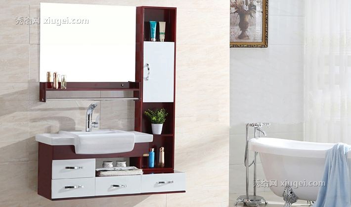 美伦艾特120橡木浴室柜，一体陶瓷盆浴室柜，悬挂式洗手盆柜组合