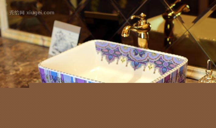 景焱陶瓷单孔方形浴室台上盆， jy-fx1003欧式艺术台盆，景德镇洗脸盆