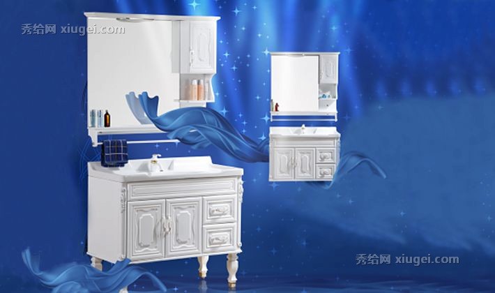 自然屹欧式雅致白色浴室柜，优质PVC清新自然卫浴柜，型号：801