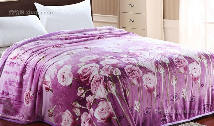 法兰绒双层加厚毛毯，骄子爱滴水玫瑰毯mt23514，锁边工艺午睡盖毯