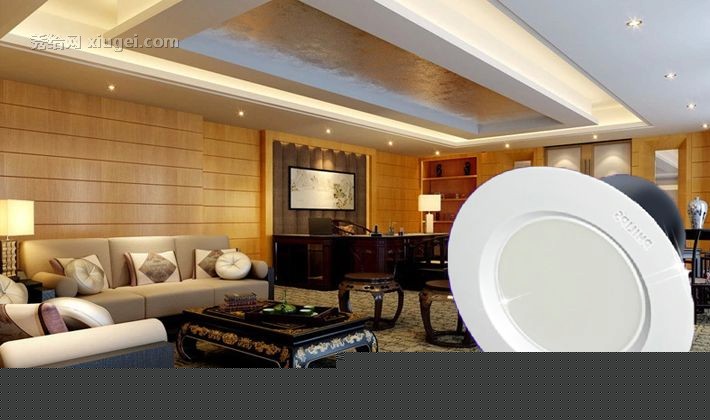 飞利浦高显色LED筒灯，66098闪晖系列客厅筒灯，素雅白色防眩光