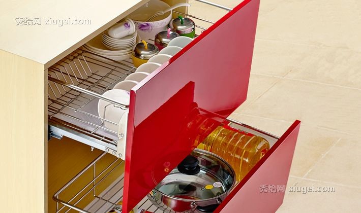 卡贝不锈钢整体橱柜拉篮，抽屉式多功能碗架，型号: LL9