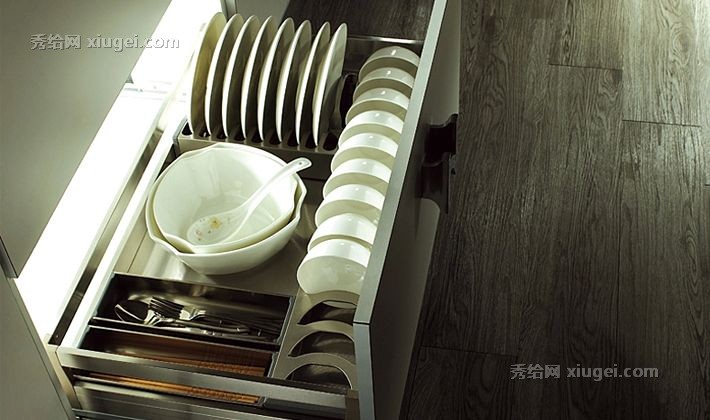 诺米橱柜品牌不锈钢厨柜碗架，双层抽屉厨房碗篮，碗篮抽屉置物架