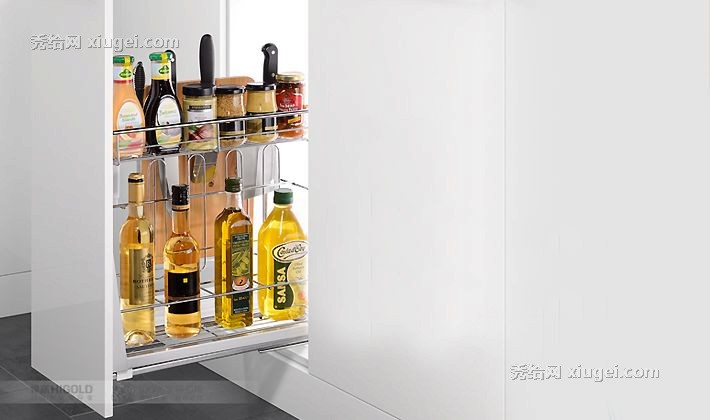 悍高多功能阻尼导轨不锈钢拉篮，实心挂钩一体成型调味篮，型号: 306021