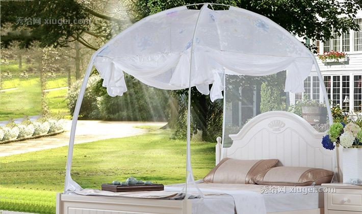 水星家纺蒙古包式蚊帐，三开门帐子，圆顶加密蚊帐货号: 501531