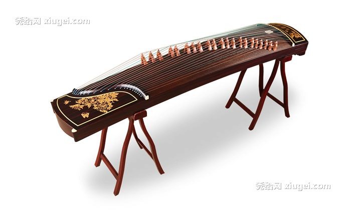 雁鸣纯红木色长方形古筝,梧桐木尼龙钢丝弦雕花古筝，型号：YM-DK-001
