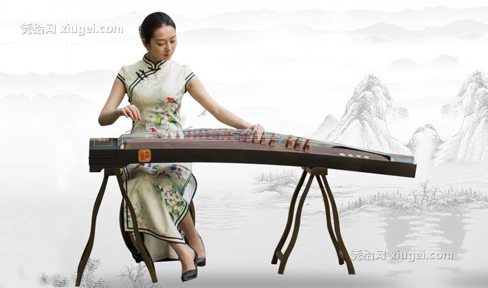 仙声实木色长方形古筝，梧桐木手工雕刻复古古筝，型号：XS1224