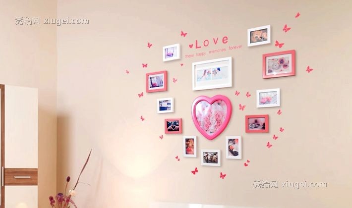 全悦挂式心形照片墙，实木创意相框墙，货号: 13qy9211