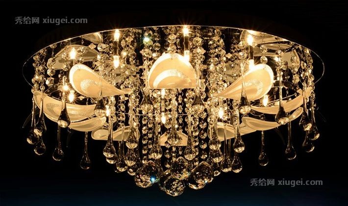 欧式水晶LED不锈钢镜面吸顶灯，伊古仕磨砂玻璃透明旋压卧室灯具