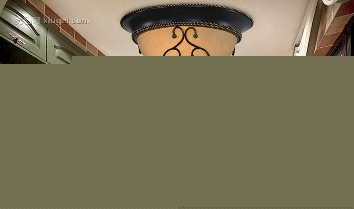 美式圆形喷漆磨砂工艺，美然灯饰铁艺厨卫吸顶灯，型号: M1044-2QA