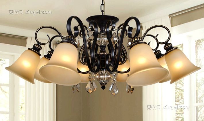 圣格优美式乡村客厅吸顶灯，铁艺水晶磨砂矮户型灯具，多种工艺制作