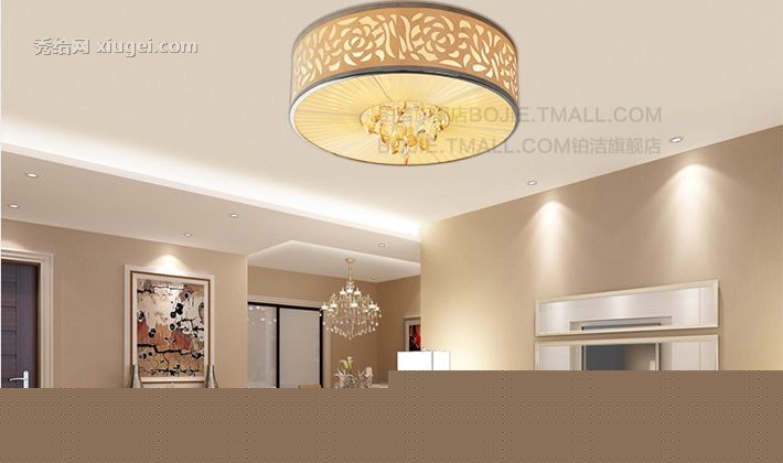 铂洁美式乡村圆形布艺吸顶灯，镂空雕刻多种场合可用吸顶灯