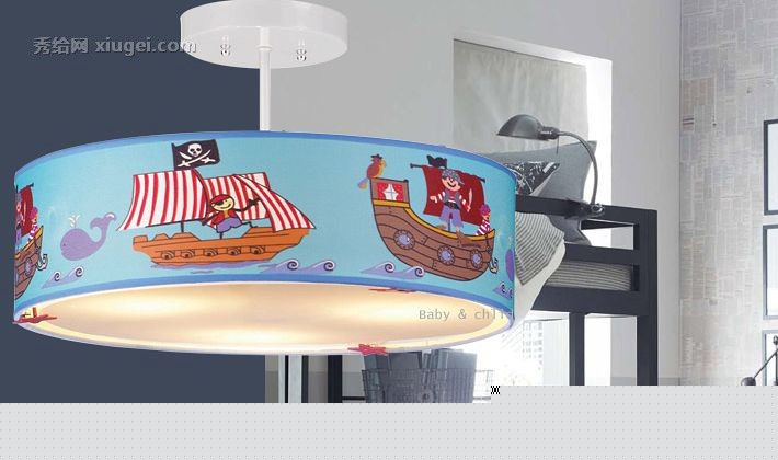 地中海圆形布艺吸顶灯，罗莎蒙德卡通节能吸顶灯，型号MD9043-3