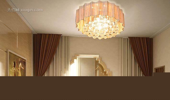 欧柏图地中海吸顶灯，X48型布艺节能吸顶灯，奢华水晶卧室吸顶灯