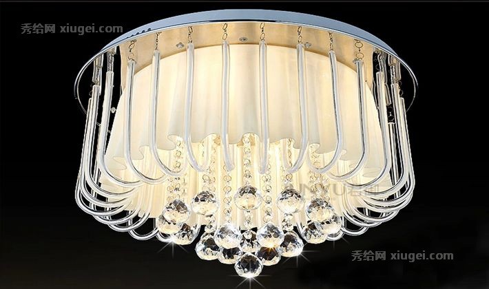 君御圆形水晶吸顶灯，米黄色高档布罩吸顶灯，型号：2136-550