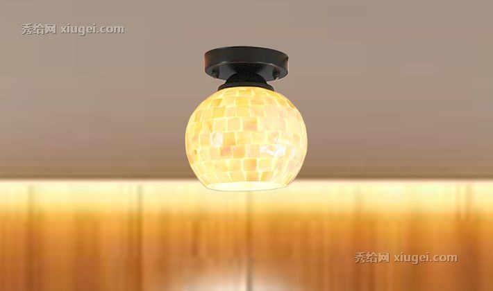 羽柏AL6801单头天然贝壳圆形吸顶灯，个性马赛克金属底盘吸顶灯