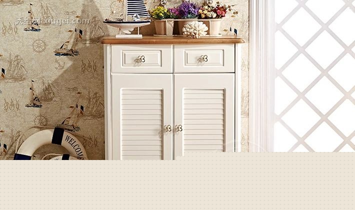 和购家具地中海田园双开门鞋柜，百叶窗造型茉莉花白，型号: 163