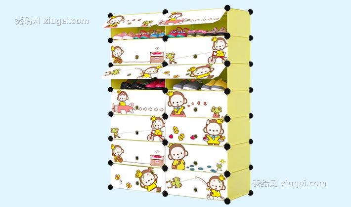 冠腾多层现代简约塑料鞋柜，卡通动漫儿童多功能组合鞋柜，型号: rt-xg