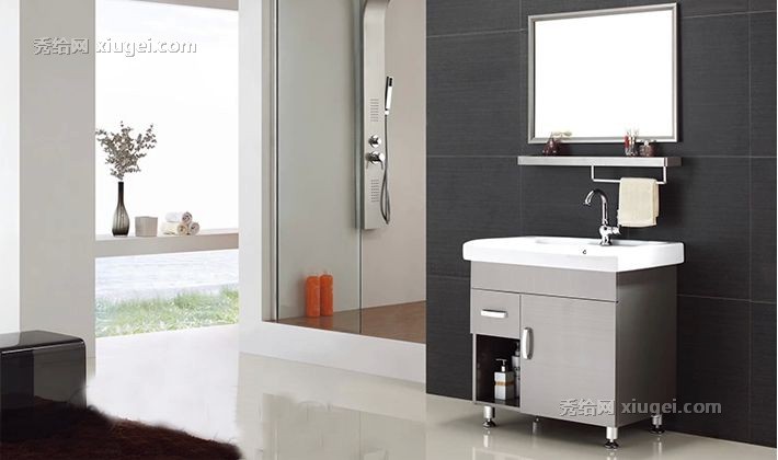 格雷诺LN-3170带搓衣板一体陶瓷盆现代简约洗衣池，落地式洗衣柜