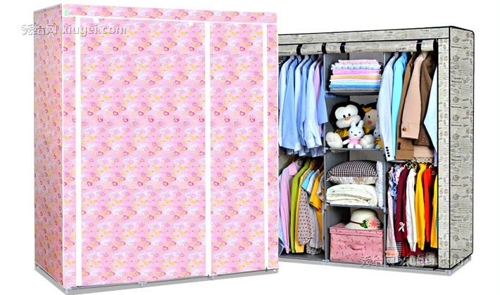 冠达星现代简约布料衣柜，大号铝合金钢管支架，防尘防潮布衣橱