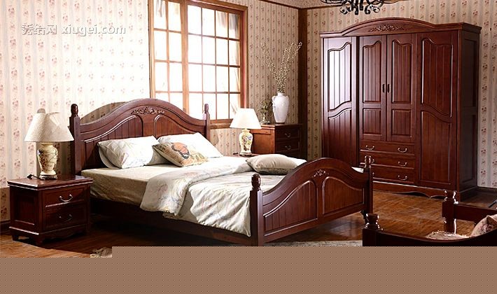 楠艺轩深色推拉门衣柜，四门柏木复古储物柜，型号：YG05#