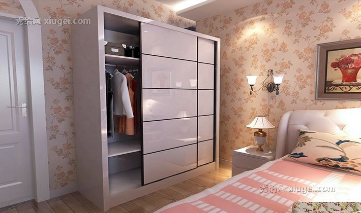 现代简约移门衣柜，型号: B416白色烤漆大衣橱，一米爱可调节整体衣柜