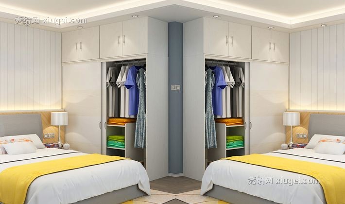 意风家具全屋定制卧室衣柜，现代衣帽间定制，衣橱静音缓冲推拉移门