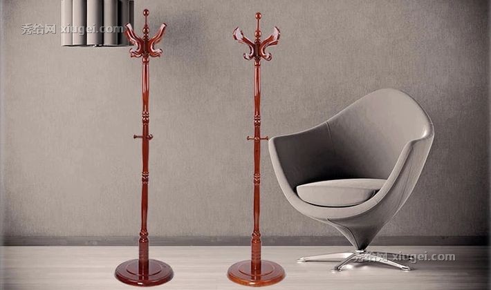 甜蜜之家经典宜家木质挂衣架，红木色柳桉木落地式衣帽架，型号: sh-505