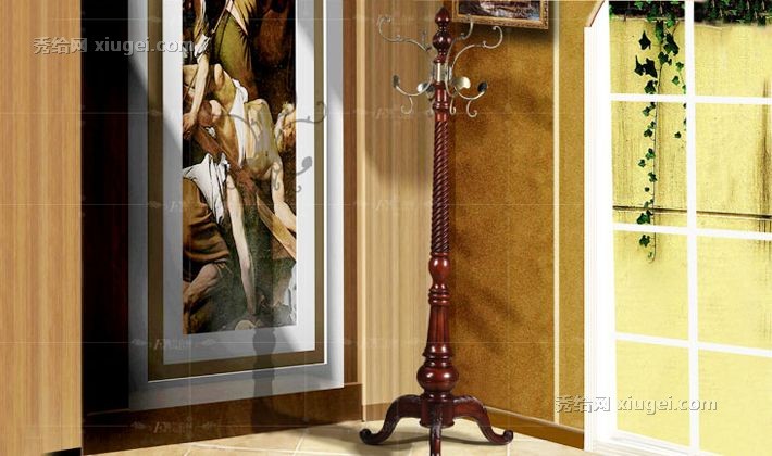 佛兰克林牌橡木衣帽架，PL-30型落地式衣帽架，通体纯手工实木雕刻工艺打造