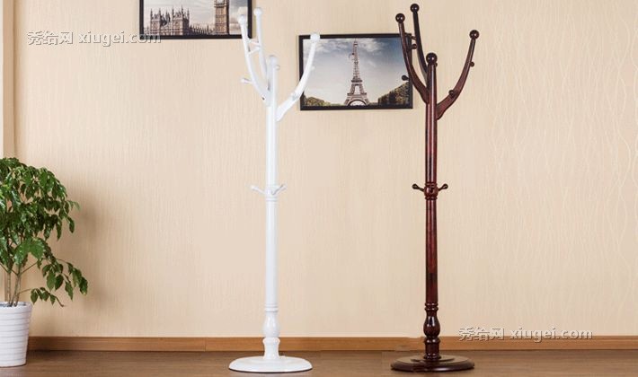 白色欧式时尚衣帽架，艾丽克斯实木创意挂衣架，卧室安全圆角衣帽架019