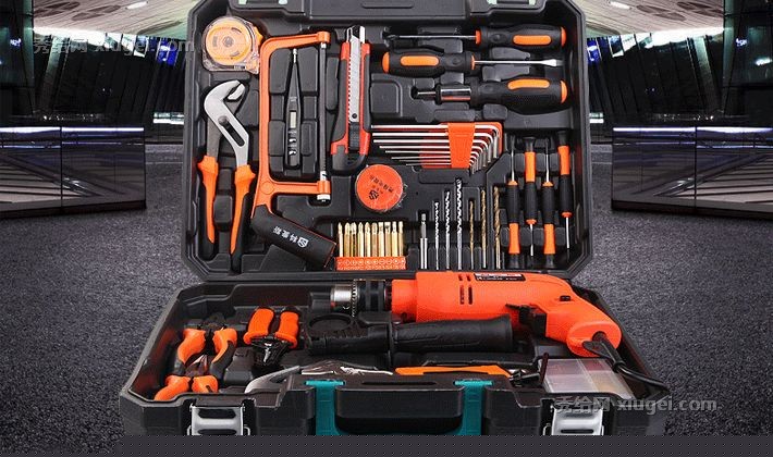 科麦斯家用电钻工具套装，电工维修工具箱，家装五金组套电动工具