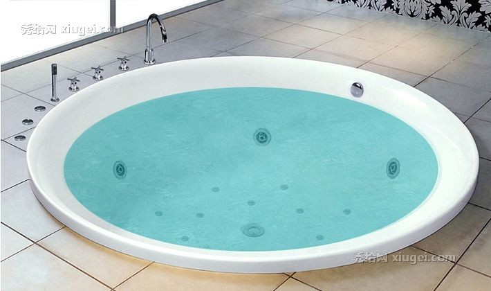 沃特玛嵌入式圆形浴缸，纯白亚克力气泡按摩浴缸，型号：YG832D