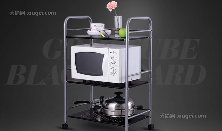 志升0400烤漆碳钢防锈储物架，带轮子扶手碗具厨具架子，超强承重多层储物落地架