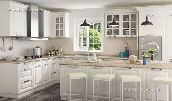 我乐石英石橱柜定制，U形开放式整体橱柜，OLO-简爱欧式整体厨房