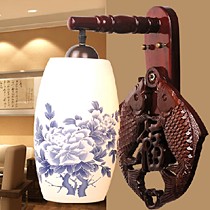 糖果B-5128中式床头灯，30W实木灯架陶瓷薄胎灯罩壁灯，E27接口抛光打磨装饰灯