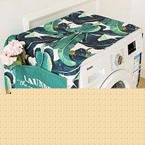 艾丽卡尔绿色植物洗衣机盖布，双侧口袋棉麻布防尘盖巾，型号：005