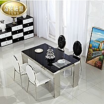 洛克威登品牌金属长方形餐桌，耐用玻璃台面餐桌，简约生活，黑白经典，型号591