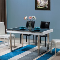 睿酷空间钢化玻璃餐桌椅组合，现代简约烤漆，圆角处理长桌设计2016-cz