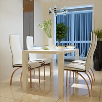 一米爱现代简约餐桌椅组合，白色烤漆长桌，型号: 19733饭桌配四椅