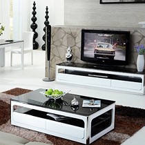 陆虎家具MSE58D茶几，人造板钢化玻璃多功能茶几，黑白时尚茶桌